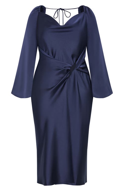 City Chic Adelina Long Sleeve Satin Midi Dress In Blue