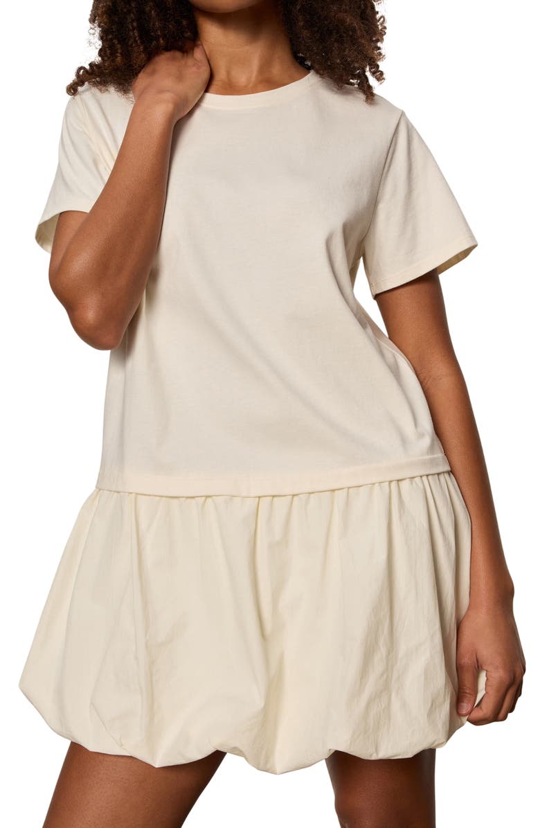 Sanctuary For Keeps Mixed Media Bubble Hem Cotton T-Shirt Minidress, Alternate, color, Collagen White