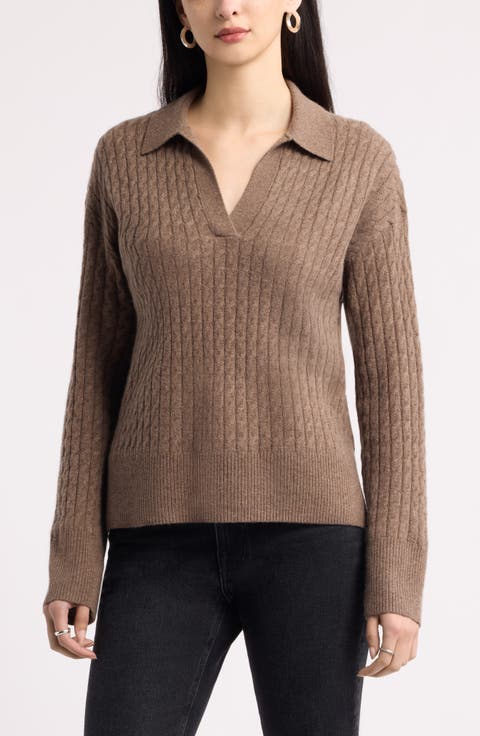 Wool & Cashmere Cable Polo Sweater