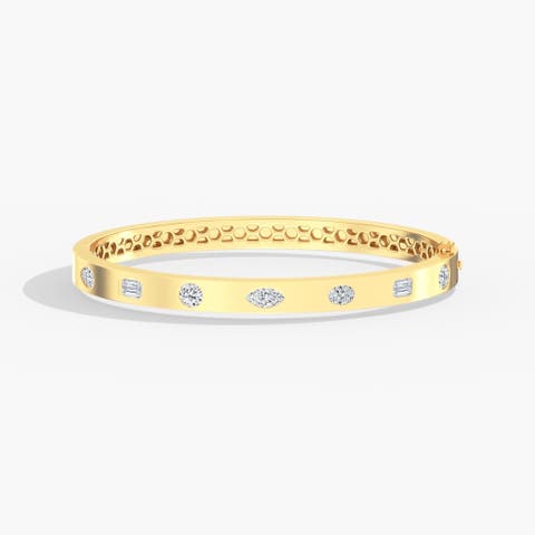 Multi-Shape Inlay Lab Diamond Bangle in 14K Gold