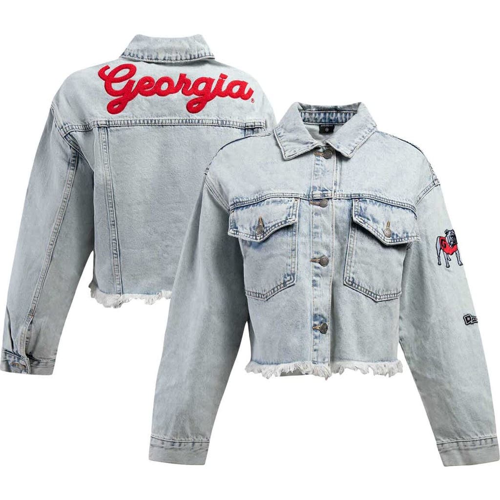 Hype And Vice Denim Georgia Bulldogs Lightwash Full-button Jean Jacket In Blue