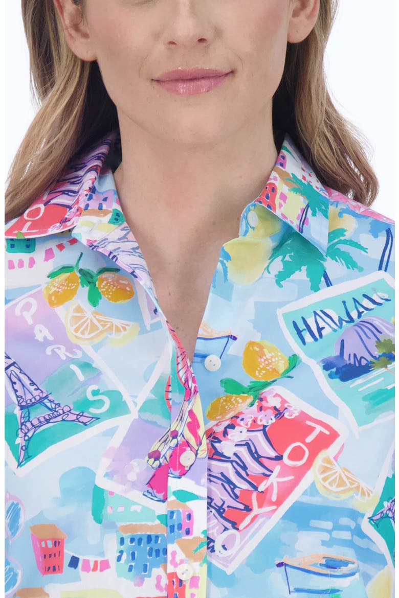 Meghan Travel Print Cotton Button-Up Shirt, Alternate, color, BLUE MULTI