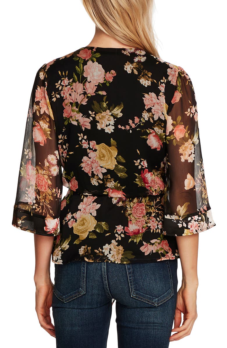 Vince Camuto Cinch Waist Asymmetrical Floral Top, Alternate, color,