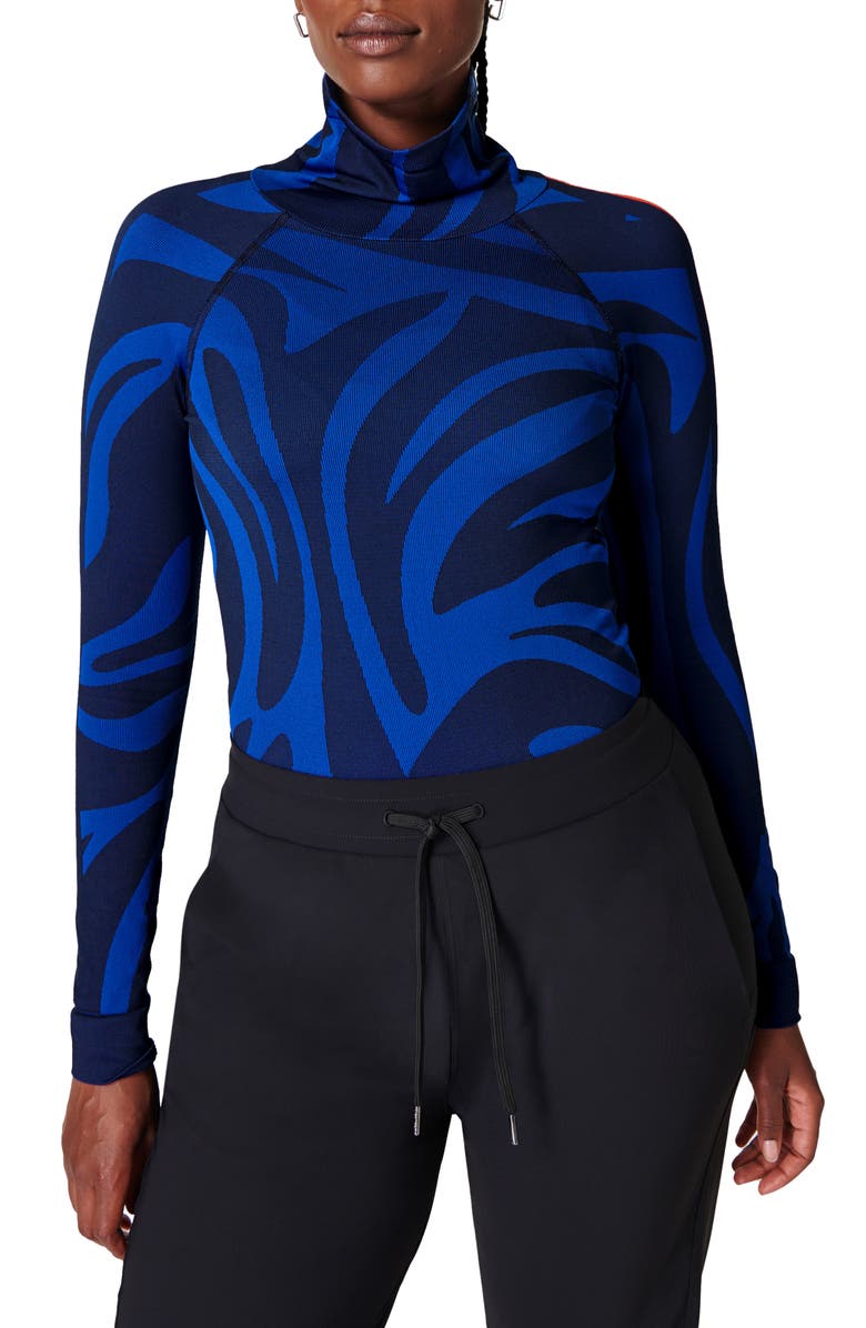 Sweaty Betty Animal Print Funnel Neck Base Layer Top, Main, color, 
