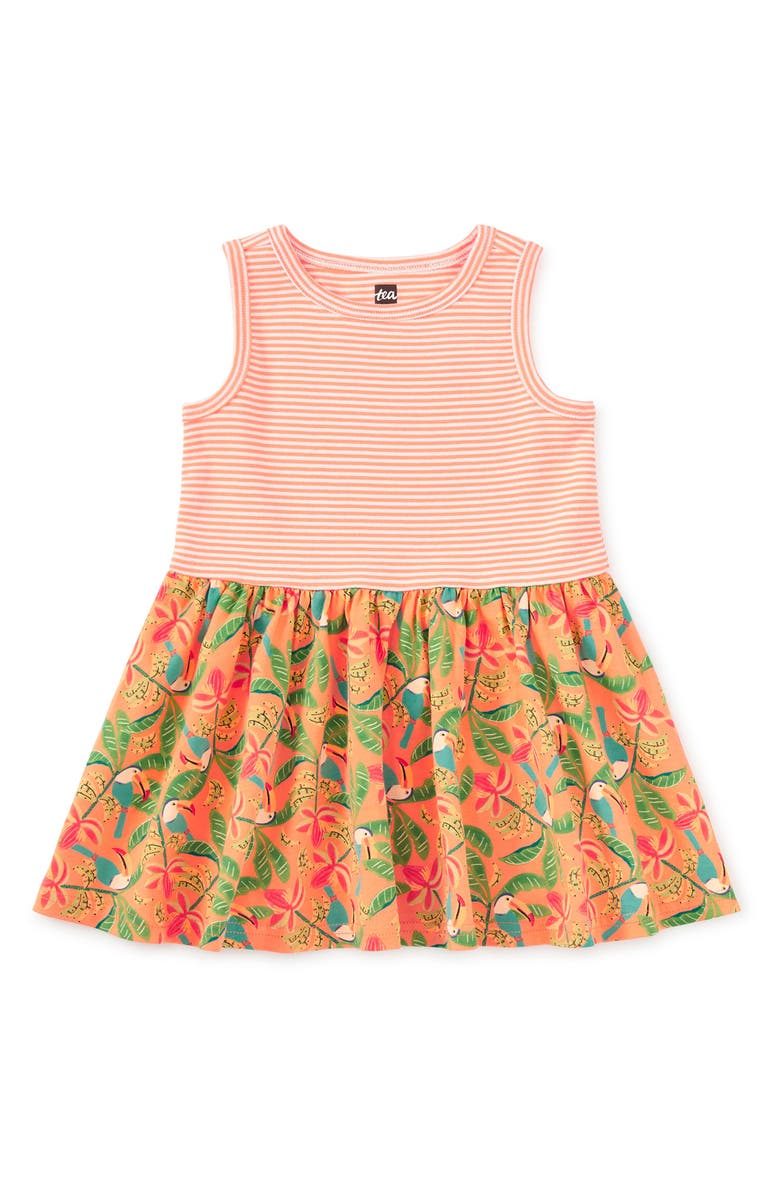 Tea Collection Print Mix Tank Skirted Dress, Alternate, color, Toucan In Banana Palm