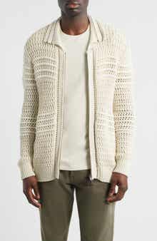 Zip Front Crochet Knit Sweater