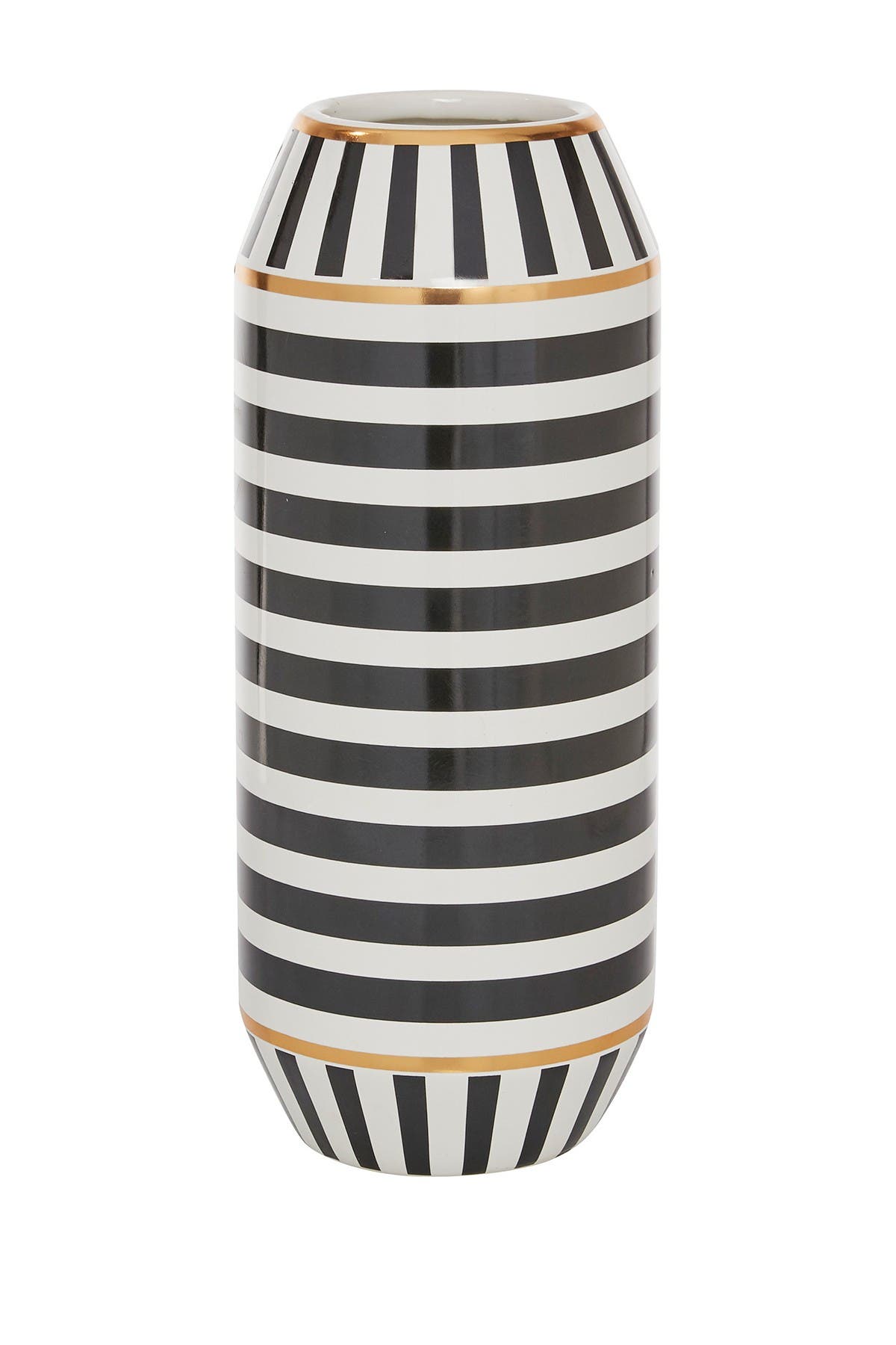 Black Ceramic Striped Vase with Goldtone Accents