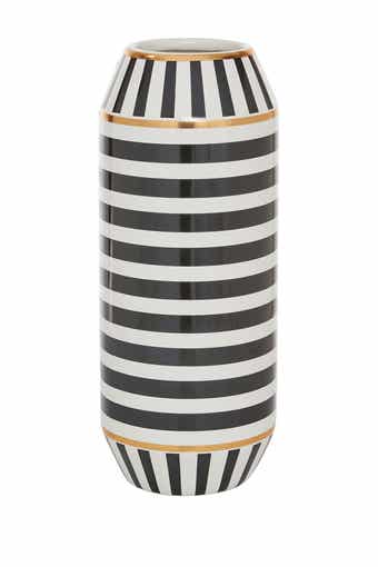 Black Ceramic Striped Vase with Goldtone Accents
