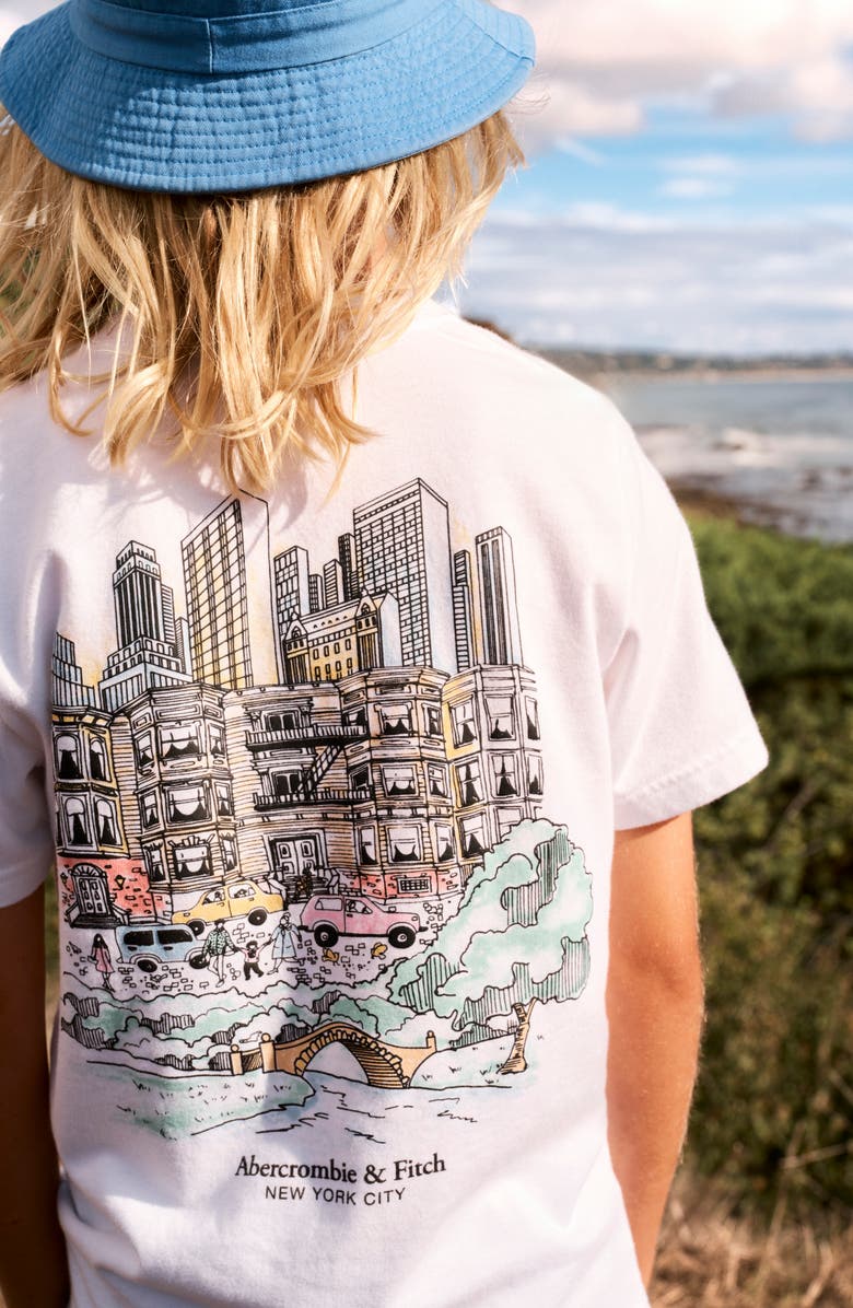 abercrombie kids Kids' NYC Sketch Graphic T-Shirt, Alternate, color, Bright White