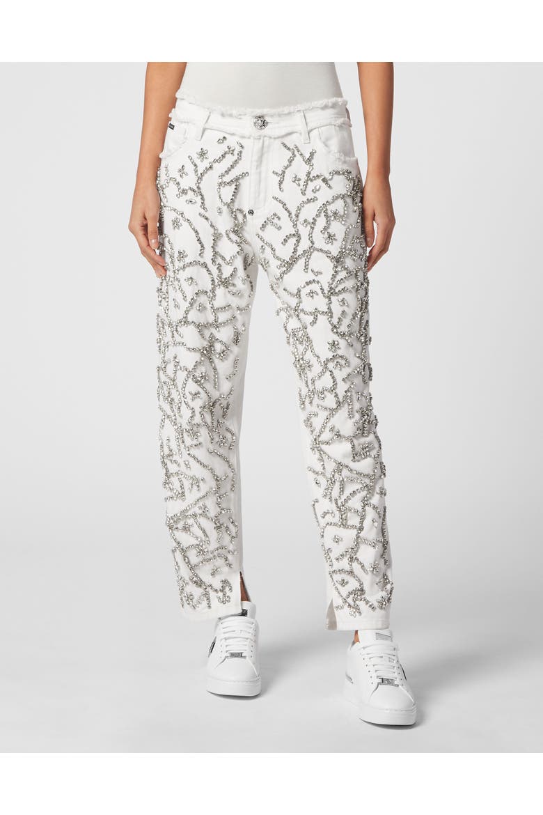 Denim Trousers Mom Fit Crystal Women, Main, color, SummerSnow