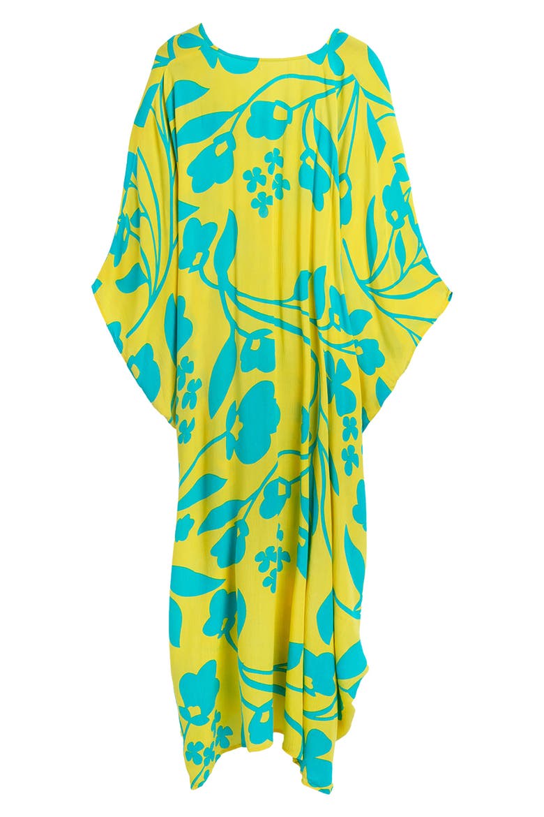Floral Print Cover-Up Kaftan, Alternate, color, YELLOW