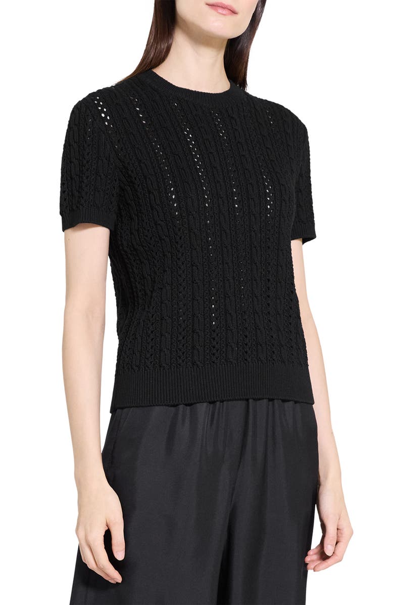 Theory Cable Stitch Short Sleeve Sweater, Alternate, color, 