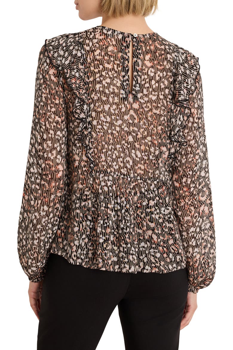Leo Animal Print Georgette Ruffle Trim Top, Alternate, color, NEUTRAL MULTI