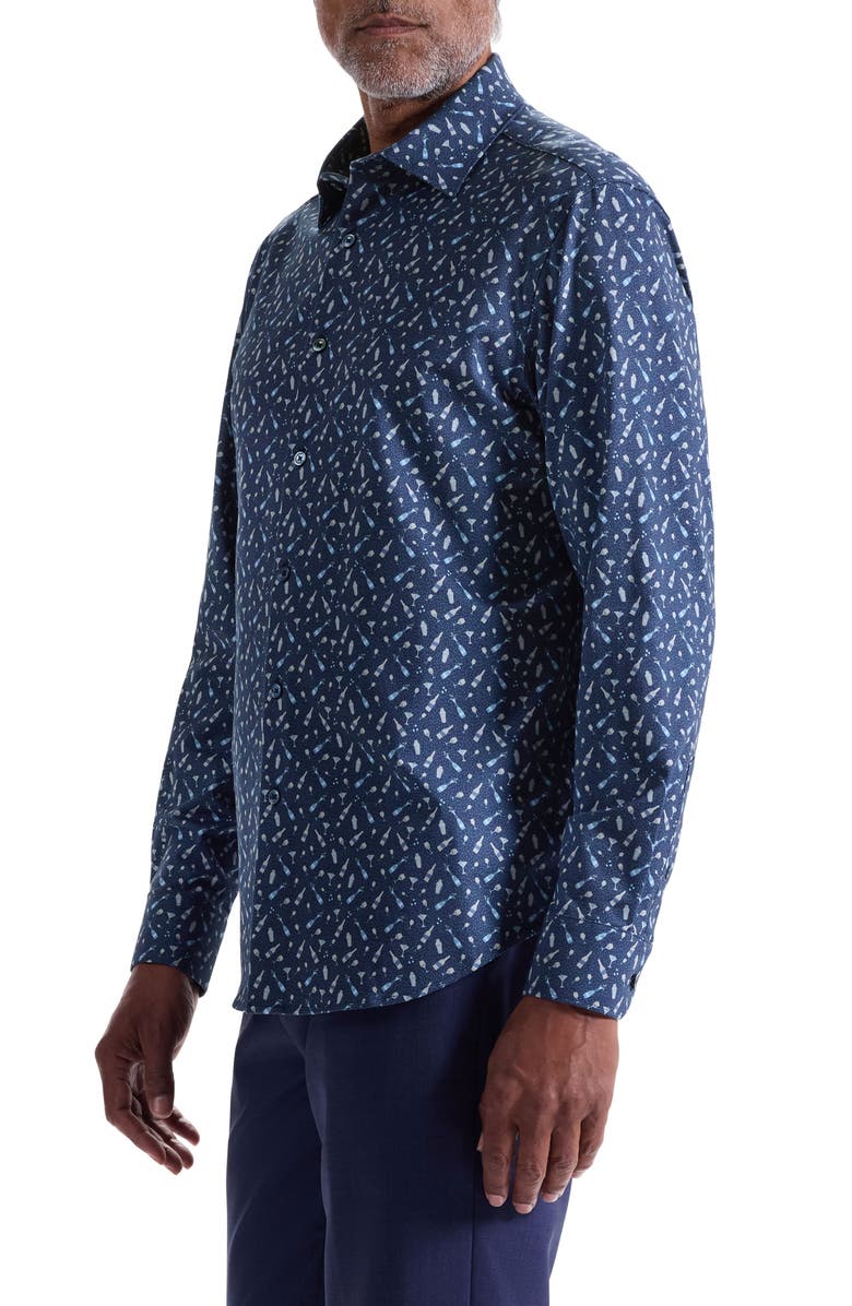 Bugatchi James OoohCotton<sup>®</sup> Cocktail Print Button-Up Shirt, Alternate, color, Navy