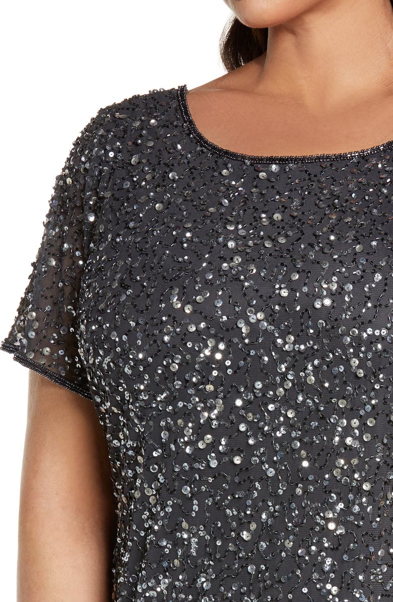 Pisarro Nights Short Sleeve Beaded Evening Dress, Alternate, color,