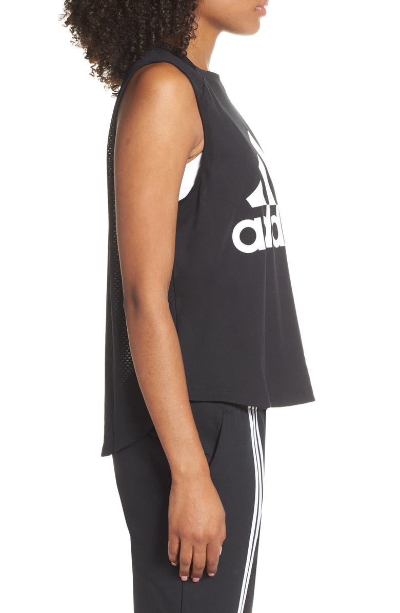 adidas Logo Mesh & Jersey Tank, Alternate, color, 
