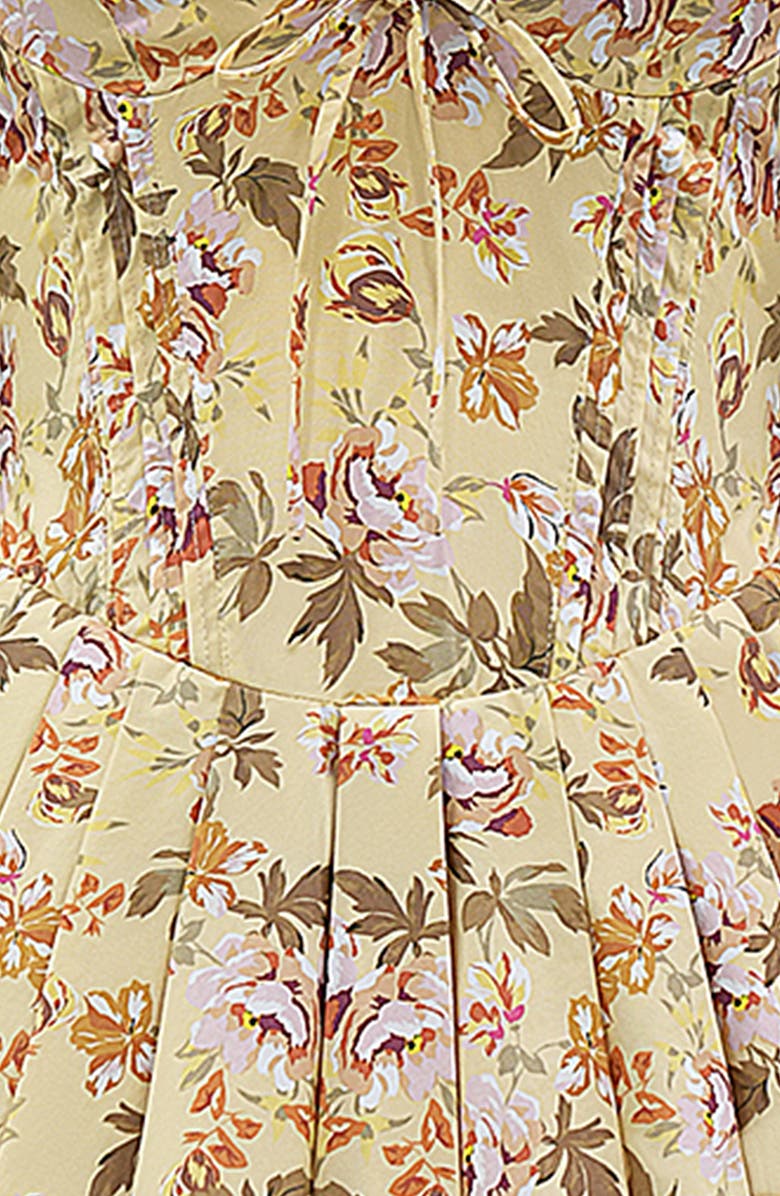 HOUSE OF CB Imani Floral Print Pleated Cotton Minidress, Alternate, color, Sunbleached