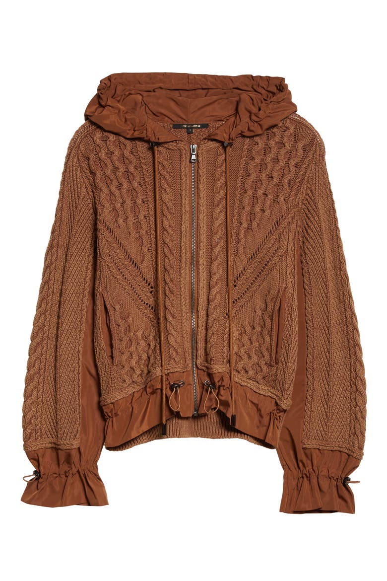 Lynne Mixed Knit Zip-Up Sweater, Alternate, color, CAMEL