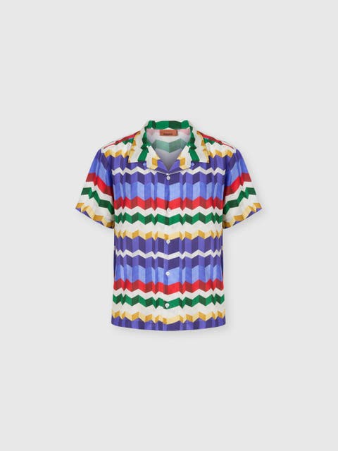 Bowling Shirt In Viscose With 3d Zigzag Print
