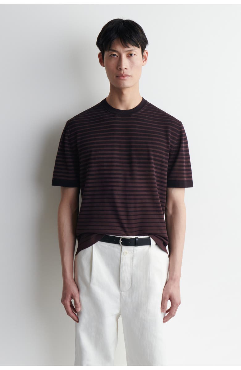 COS Striped Knitted Cotton T-shirt, Main, color, Brown / Black / Striped