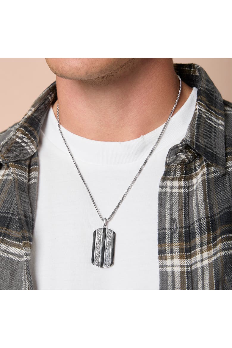 Pendant Necklace with Striped Dog Tag, Alternate, color, Silver