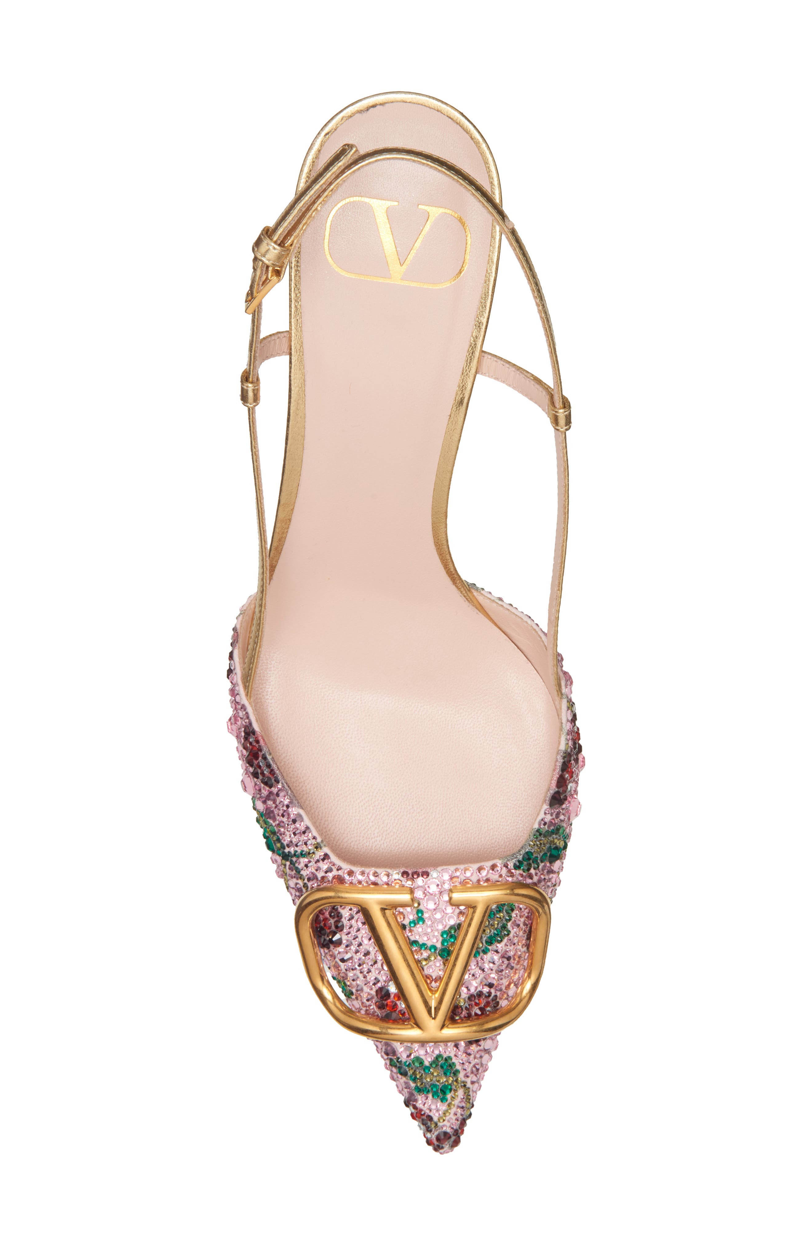 Valentino Garavani VLOGO Signature Cherryfic Crystal Metallic Slingback Pump, Alternate, color, Pink Multi