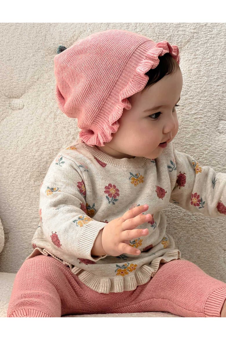 Flower Knitted Hat, Alternate, color, Blush Melange