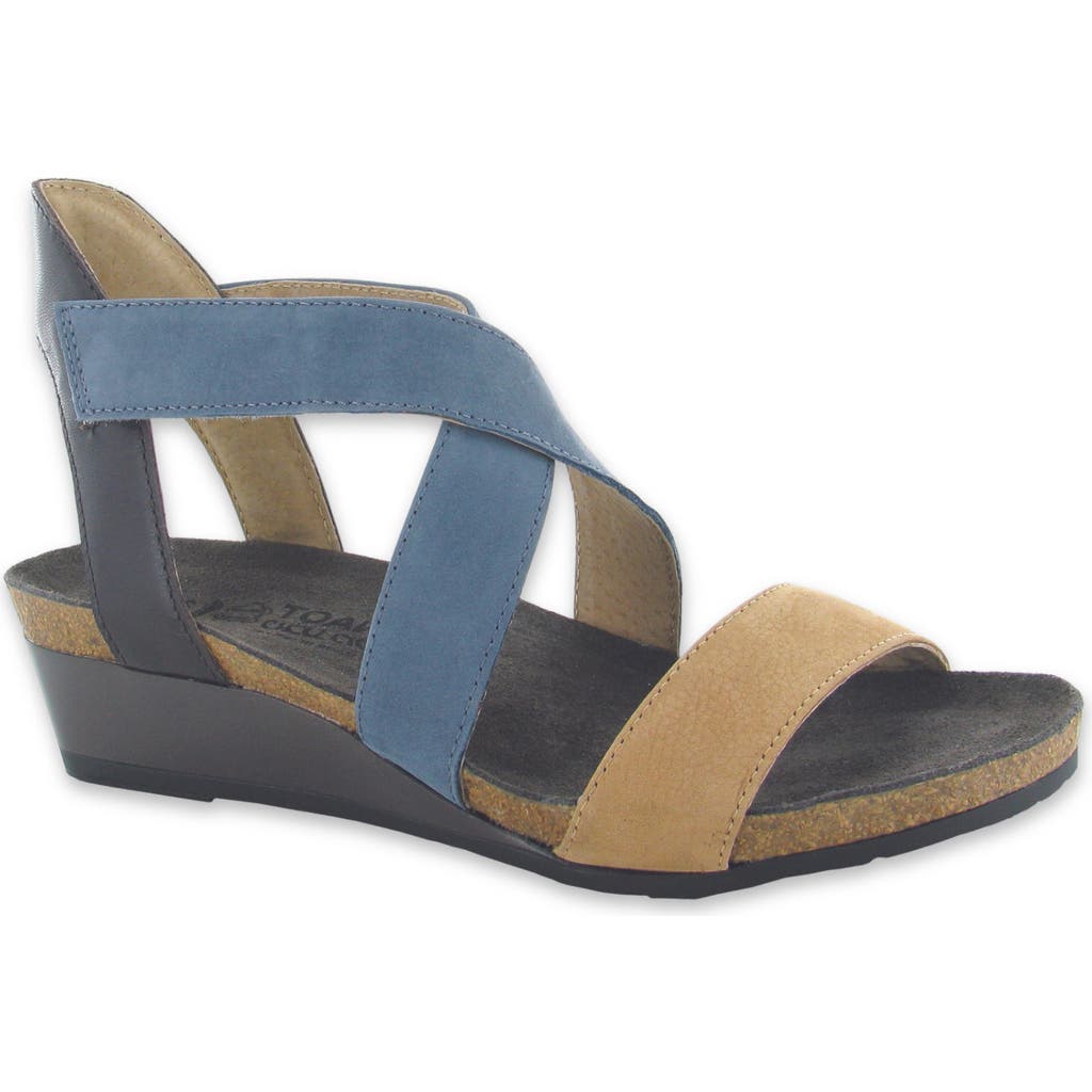 Naot Vixen Wedge Sandal In Nude Nubuck Feather Blue