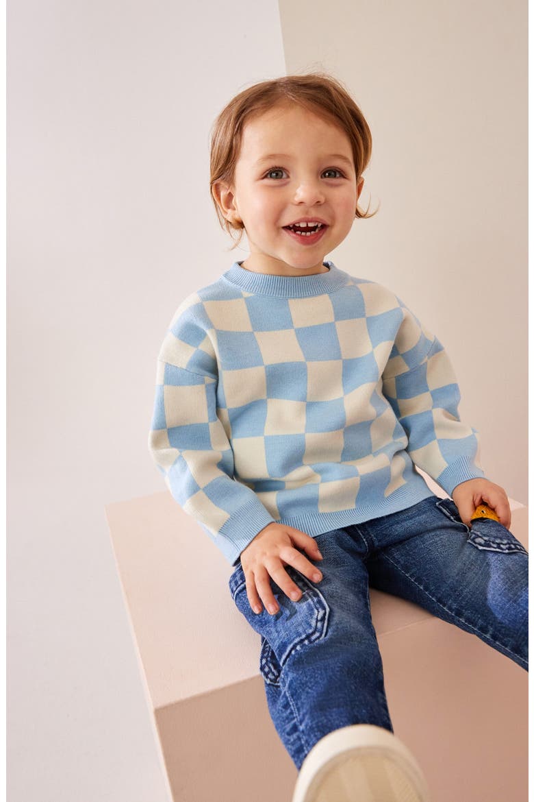 Kids' Checkerboard Sweater, Alternate, color, BLUE