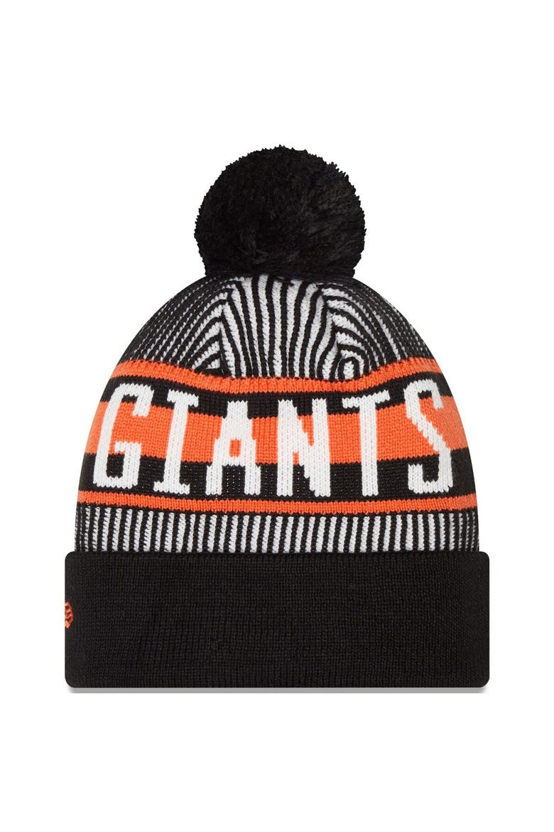 Men's New Era Black San Francisco Giants Striped Cuffed Knit Hat with Pom, Alternate, color, Black
