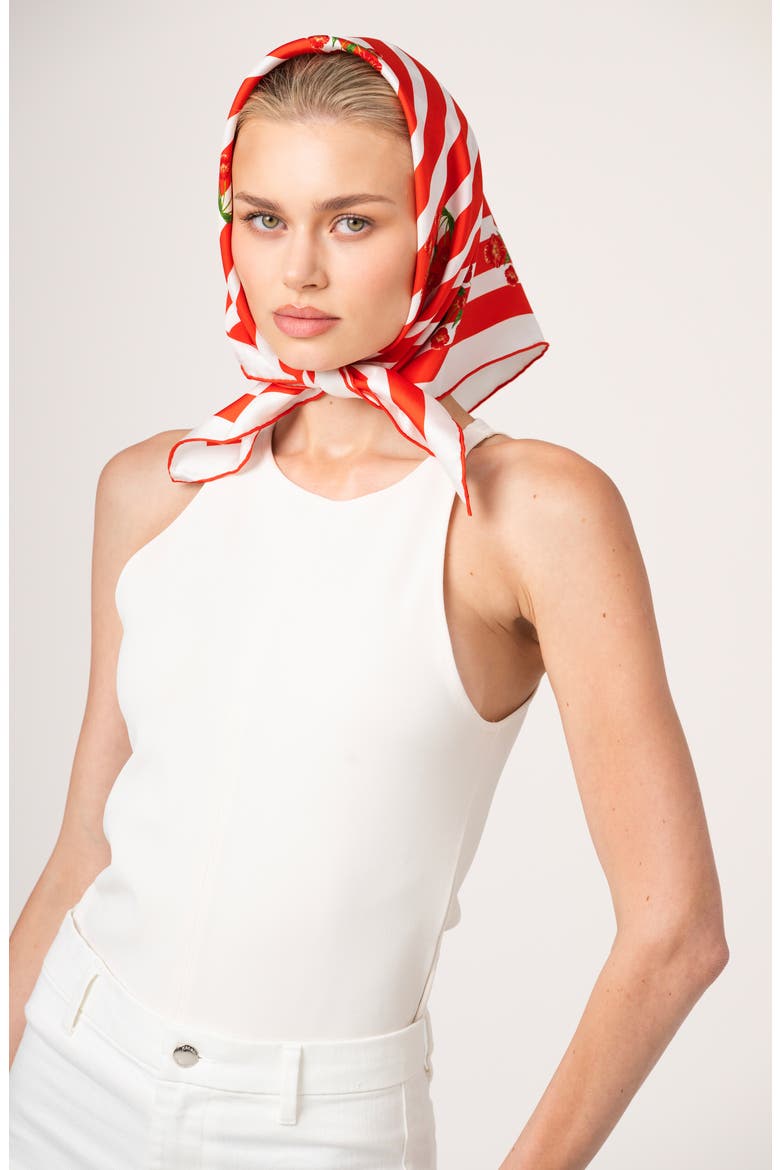 Passion Garden Double Sided Silk Scarf, Alternate, color, Red