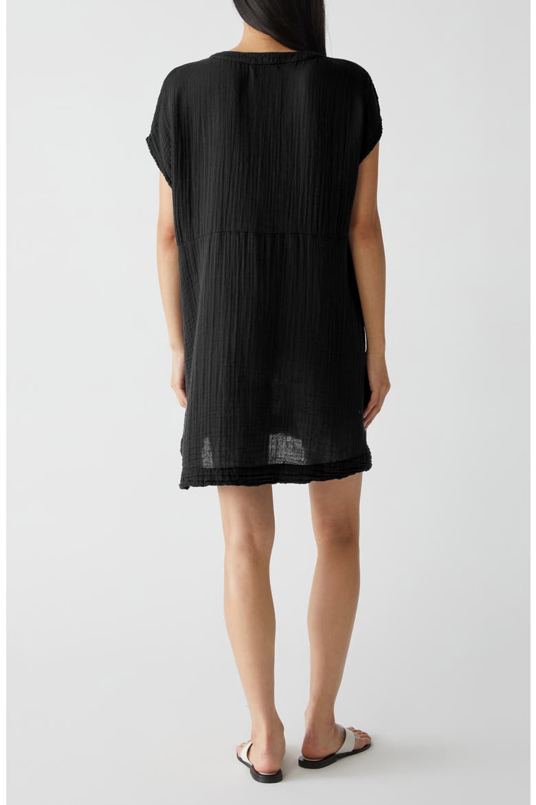 Mira Split Neck Gauze Dress, Alternate, color, BLACK