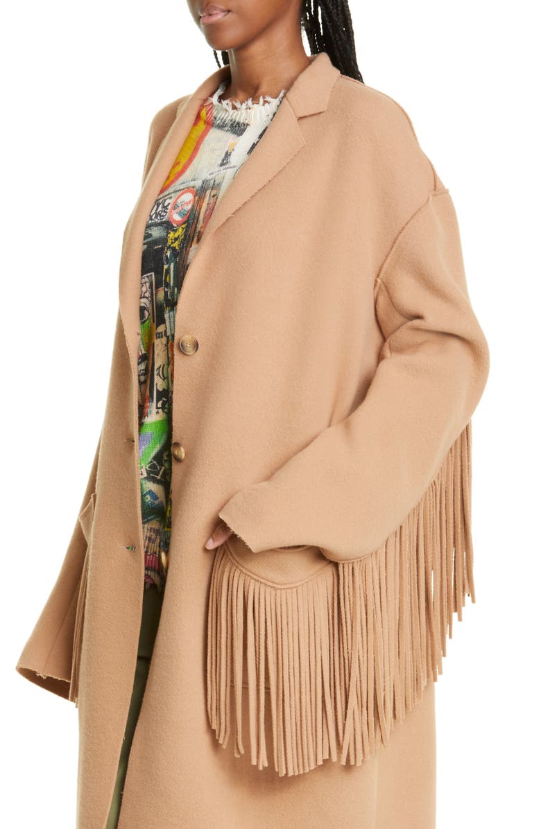 Fringe Trim Wool Blend Coat