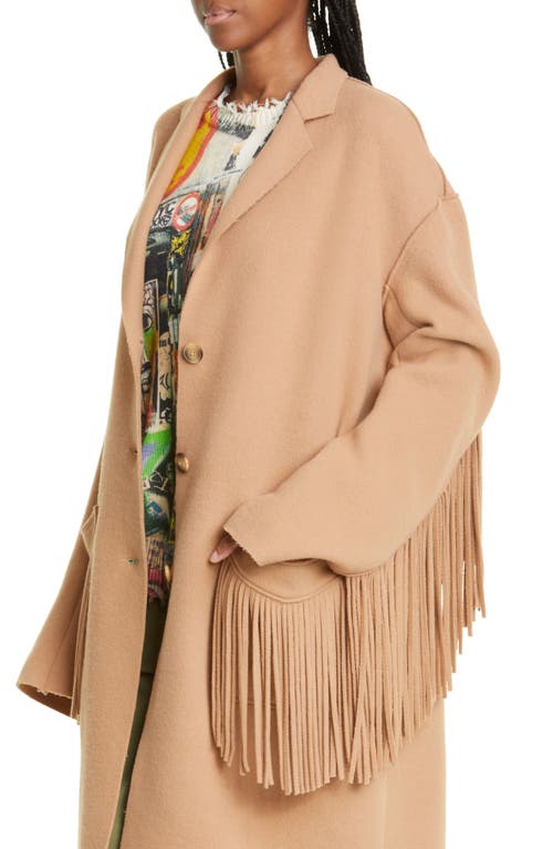 R13 Fringe Trim Wool Blend Coat In Brown