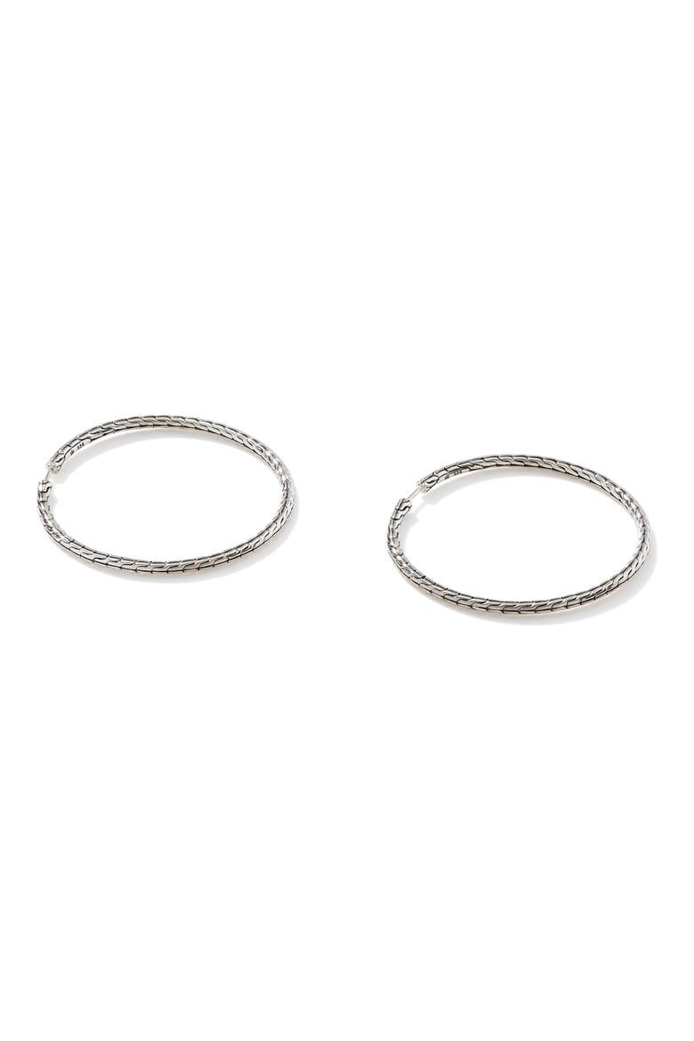 Carved Chain Hoop Earrings, Silver, 50mm, Main, color, SILVER