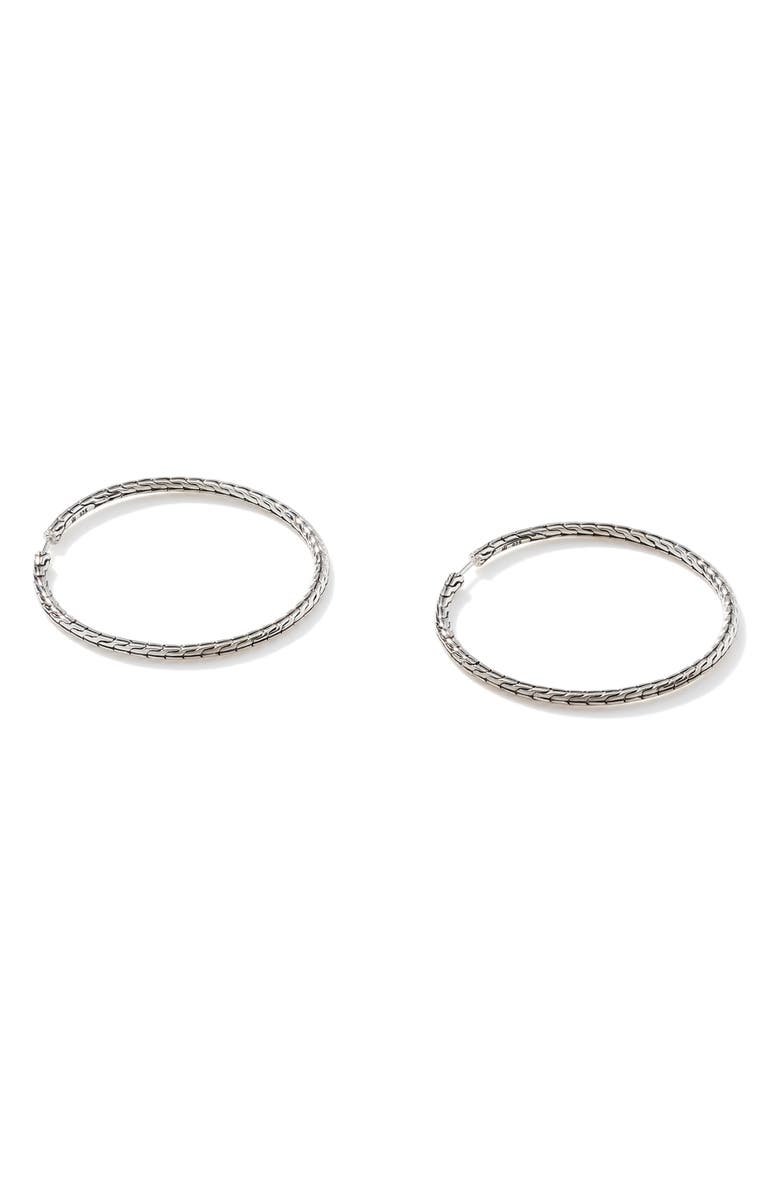 John Hardy Carved Chain Hoop Earrings, Silver, 50mm, Main, color, Silver