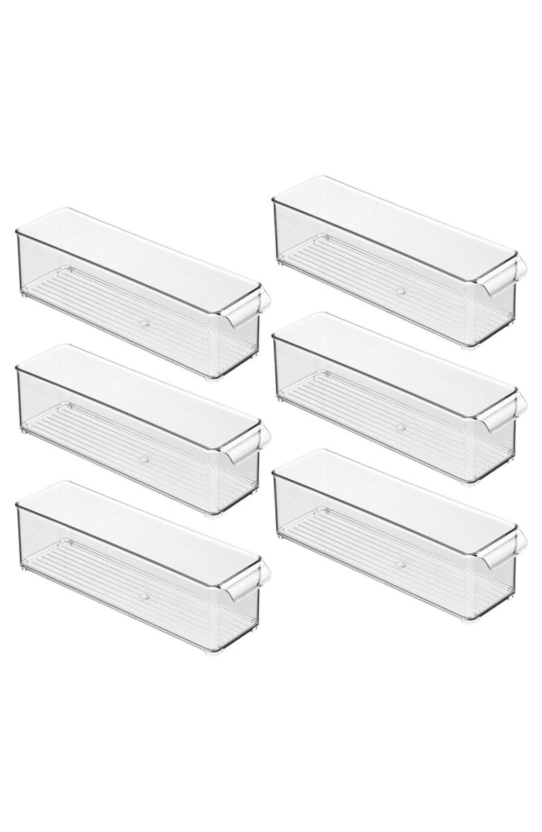 Basic Stackable Fridge Storage Bin with Handle, Set of 6, Clear, Made in USA, Main, color, Clear