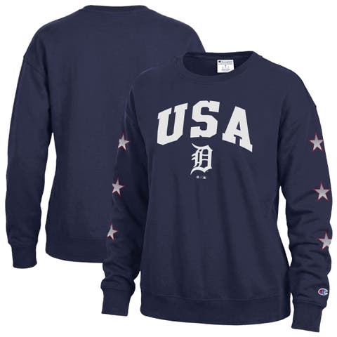 Women's Champion  Navy Detroit Tigers Americana Fleece Crewneck Sweatshirt