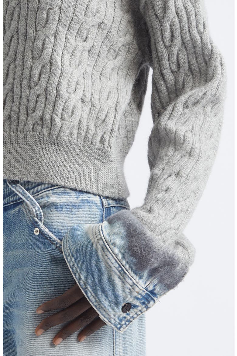 Karine Pollock Denim Cuff Cable Knit Merino Wool Sweater, Alternate, color, POLLOCK