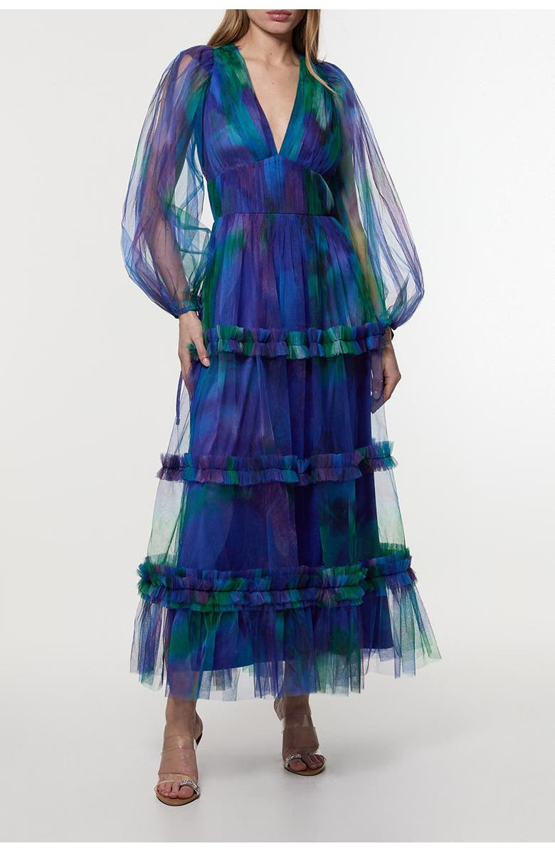 Karen Millen Dark Floral Plunge Maxi Dress, Alternate, color, Blue