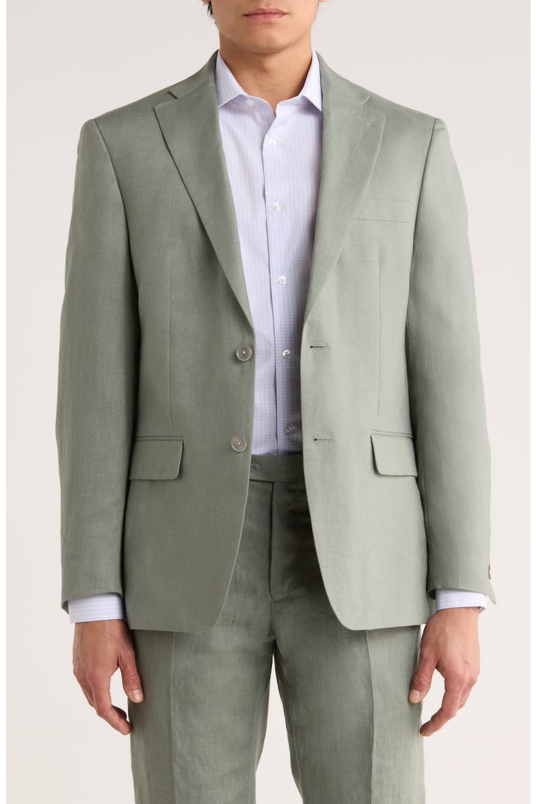 Two Button Notch Lapel Woven Linen Sport Coat, Main, color, SAGE PLAIN
