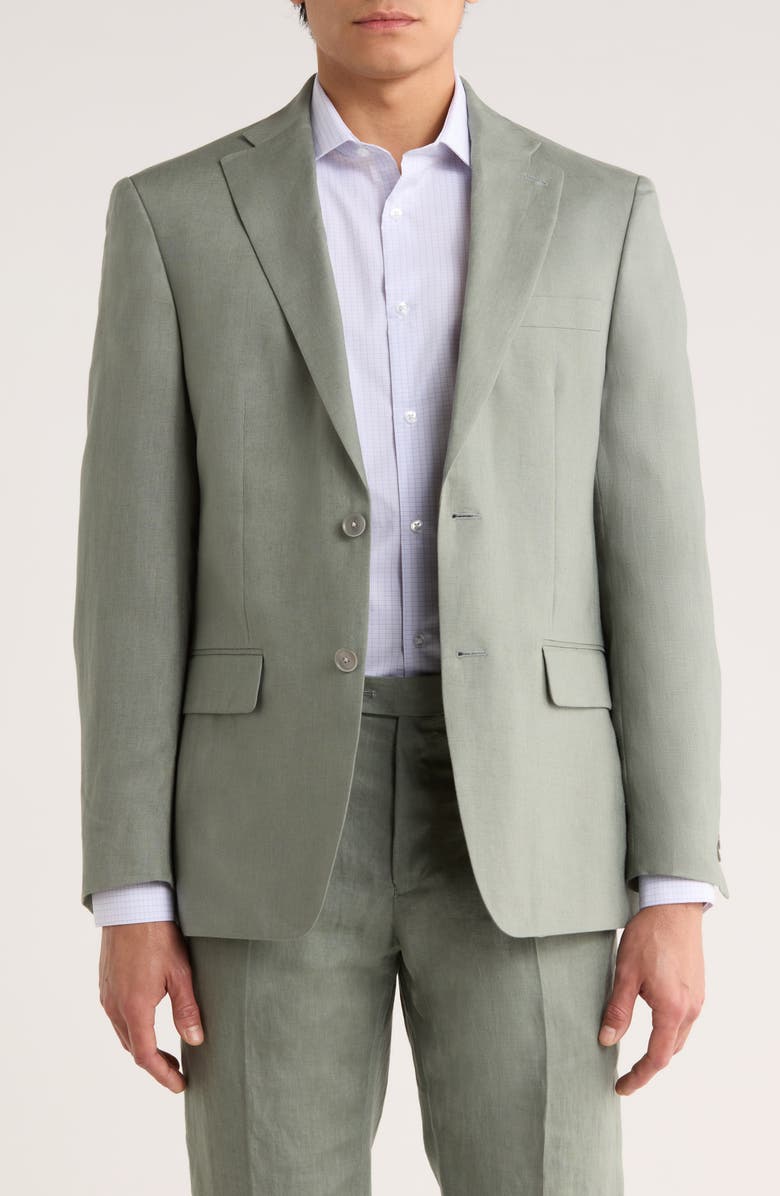 Tommy Hilfiger Two Button Notch Lapel Woven Linen Sport Coat, Main, color, Sage Plain