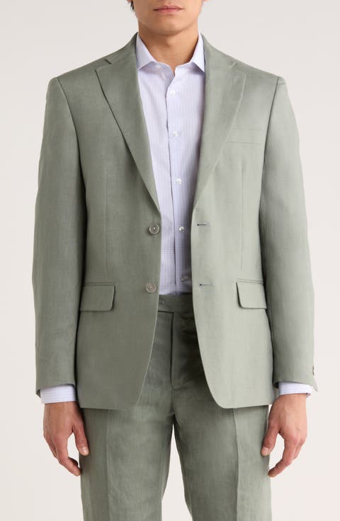 Two Button Notch Lapel Woven Linen Sport Coat