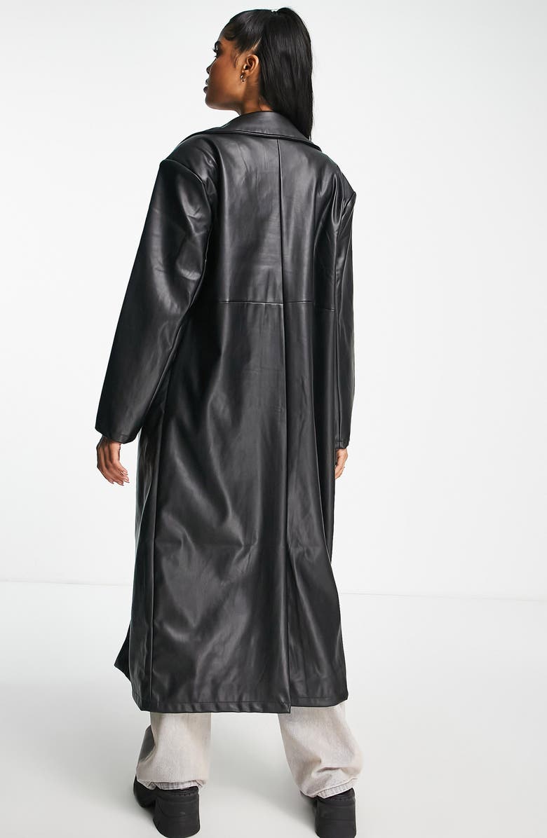 ASOS DESIGN Faux Leather Trench Coat, Alternate, color,