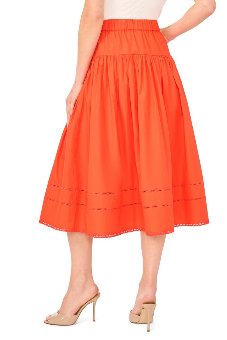 Erin Tiered Cotton Midi Skirt, Alternate, color, FIRE ORANGE