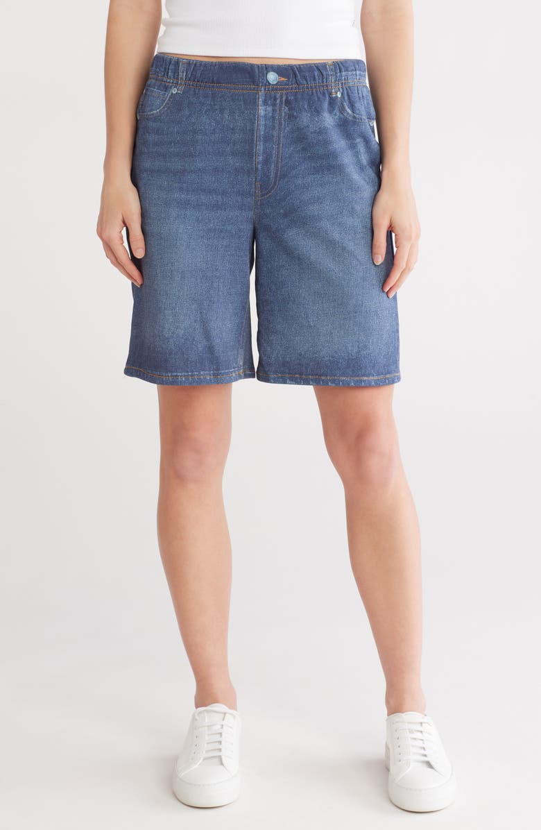 ECRU Mirage Denim Printed French Terry Shorts, Main, color,