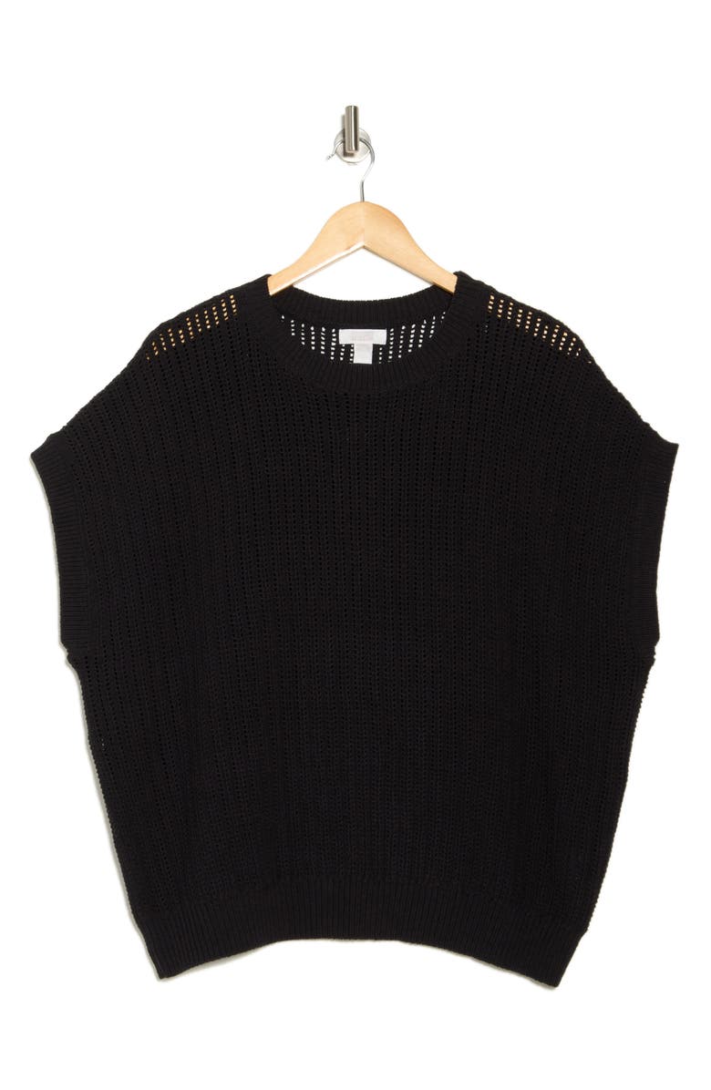 NORDSTROM RACK Cotton Short Sleeve Sweater, Alternate, color, Black