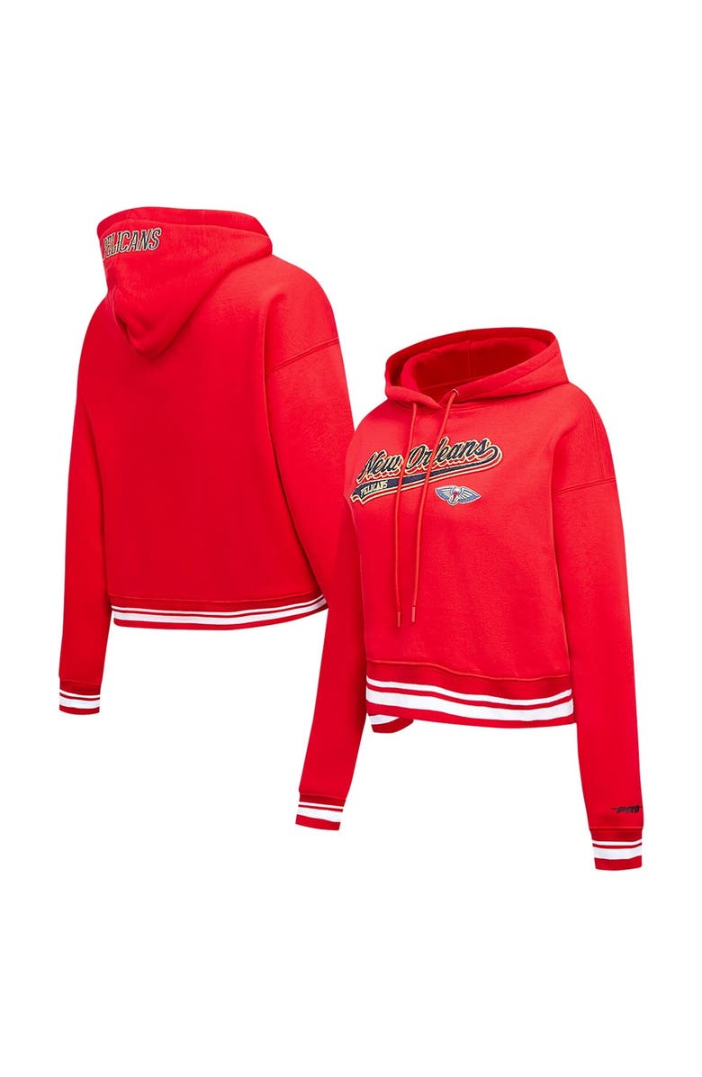 PRO STANDARD Women's Pro Standard Red New Orleans Pelicans Script Tail Cropped Pullover Hoodie, Main, color, Red