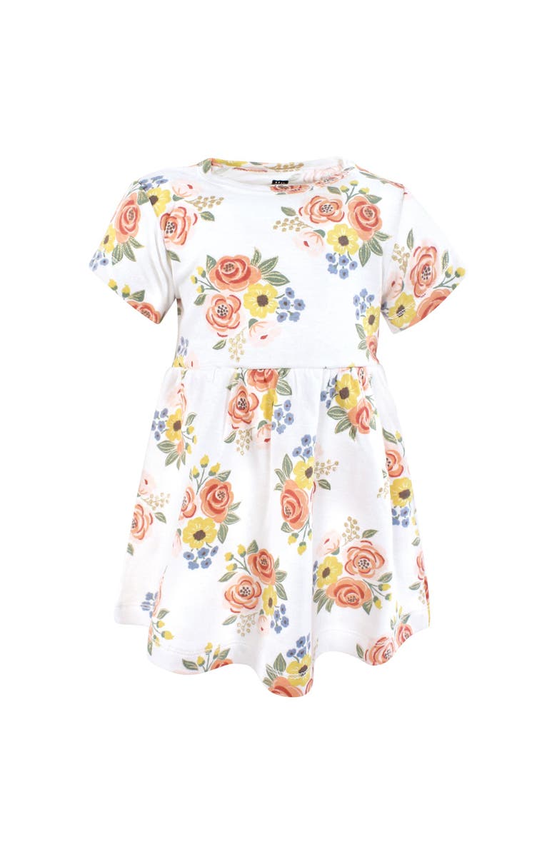 Hudson Baby Two-Piece Cotton Dress and Knit Cardigan Set, Alternate, color, Golden Bouquet