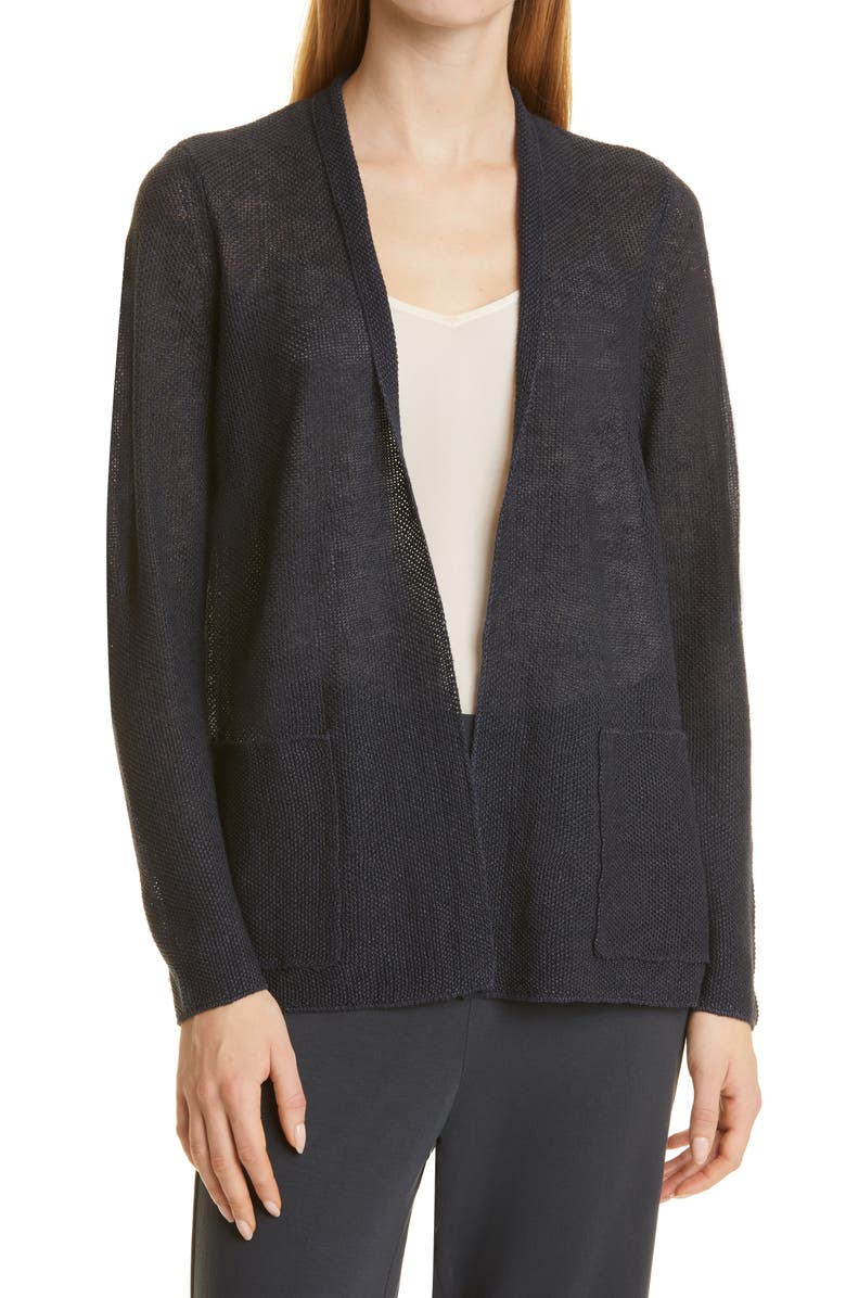 Eileen Fisher Open Front Organic Linen Cardigan, Main, color, 